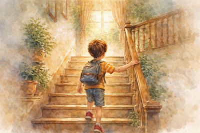 Niño subiendo las escaleras