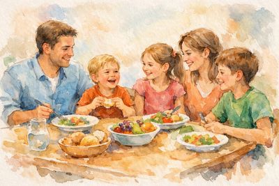 Familia comiendo cosas ricas